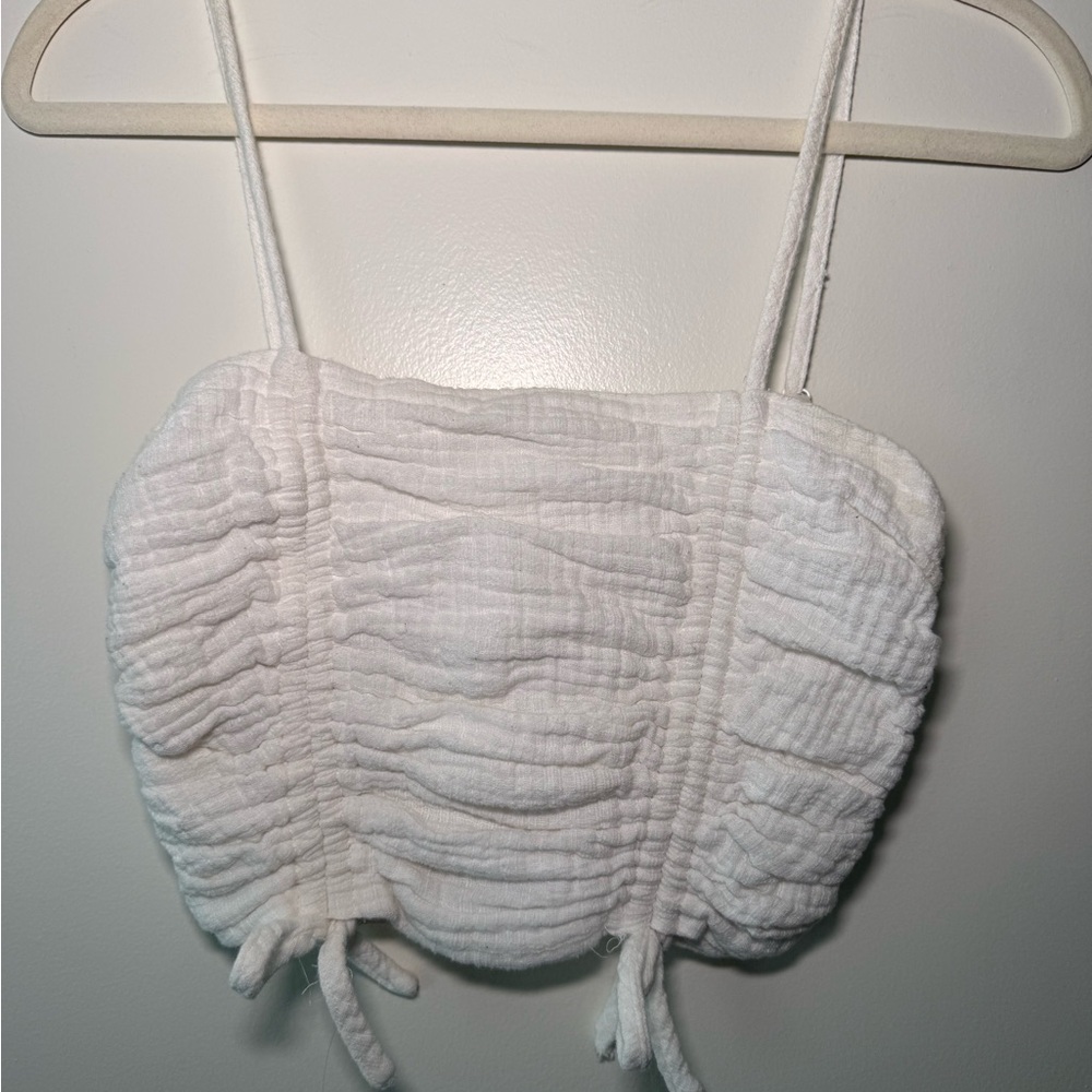 Princess Polly Cream Textured Tie detail Crop Top